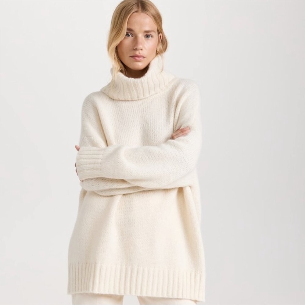Jenni Kayne Alpaca Cocoon Turtleneck Sweater in Ivory, Size Small